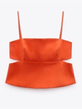 Zara Spaghetti-Strap Top with Cut Outs in Orange